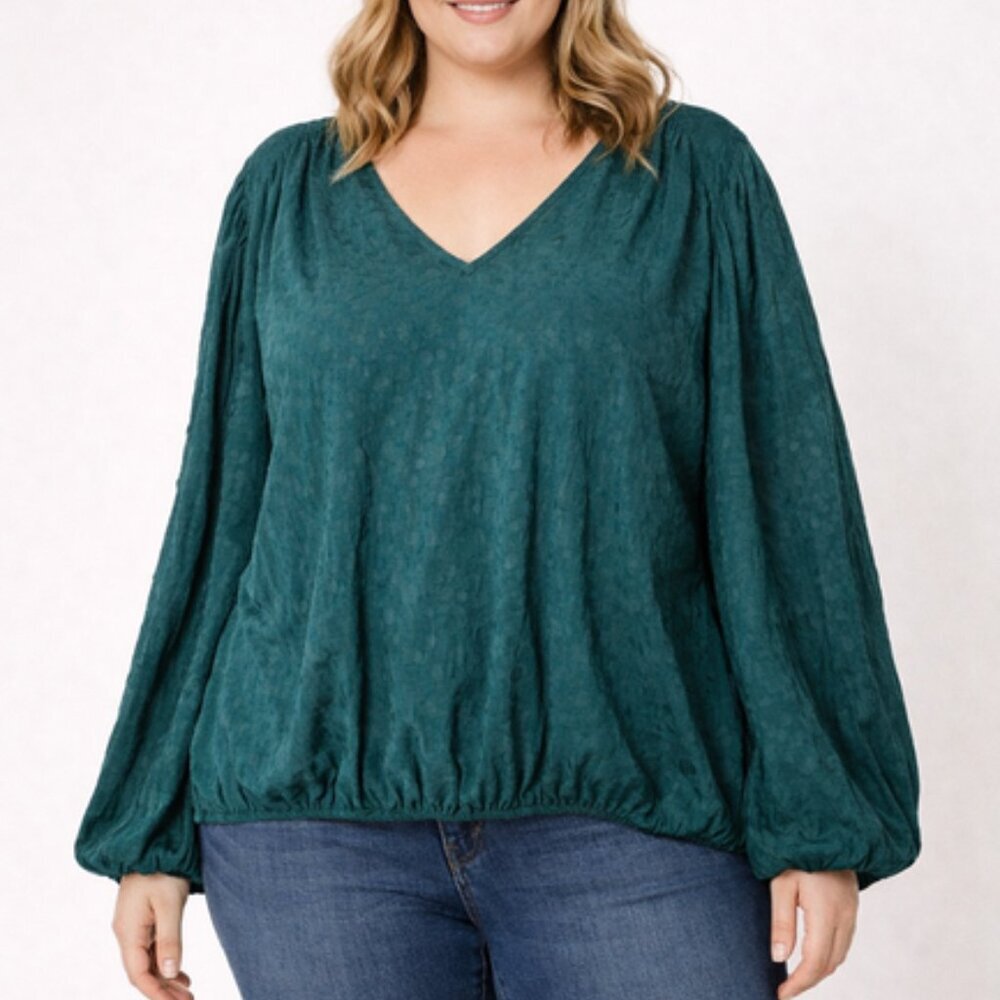 Lane Bryant Teal Green V-Neck Tie Back Long Sleeve Blouse in Size 22/24 (3X)